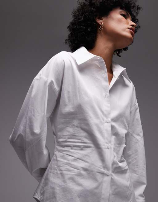 Topshop asymmetric placket cinch shirt in white