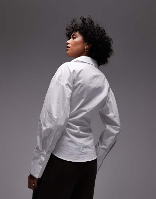 Topshop asymmetric placket cinch shirt in white