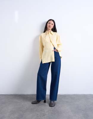 Topshop Asymmetric Placket Shirt In Yellow