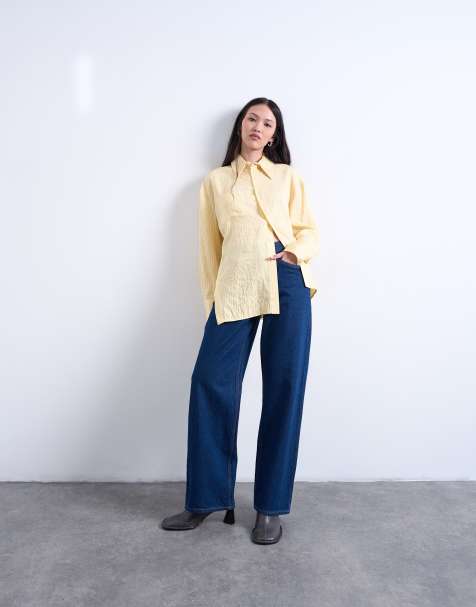 Topshop asymmetric placket shirt in yellow stripe - view 1