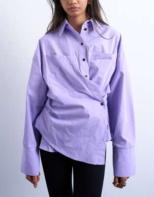Topshop Asymmetric Placket Waisted Long Sleeve Shirt In Purple