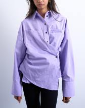 Topshop asymmetric placket waisted long sleeve shirt in purple