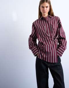 Asymmetric placket waisted long sleeve shirt in white