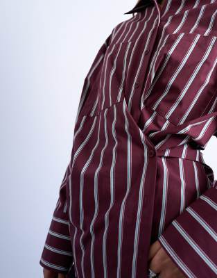 Topshop Asymmetric Placket Waisted Long Sleeve Shirt In Red
