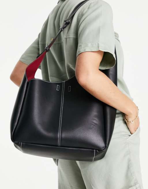 Topshop asymmetric pu slouch shoulder in black