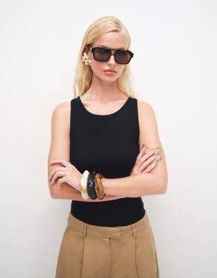 Topshop Asymmetric Racer Back Tank Top In Black