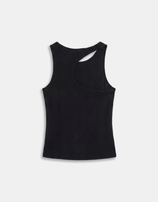 Topshop asymmetric racer back tank top in black, 6 of 7