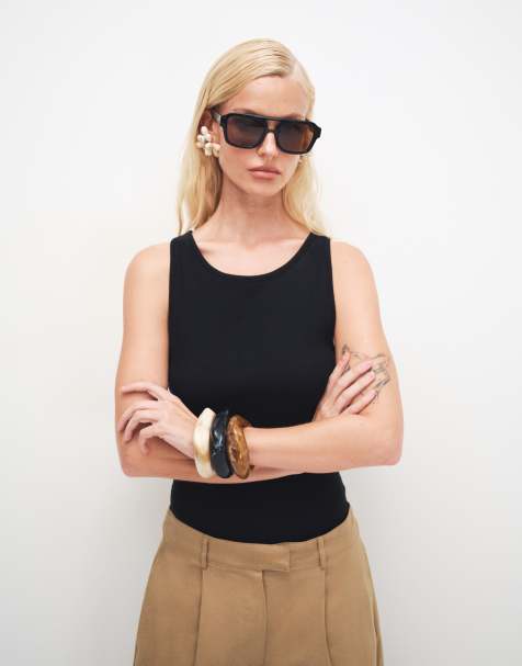 Topshop asymmetric racer back vest in black - view 1