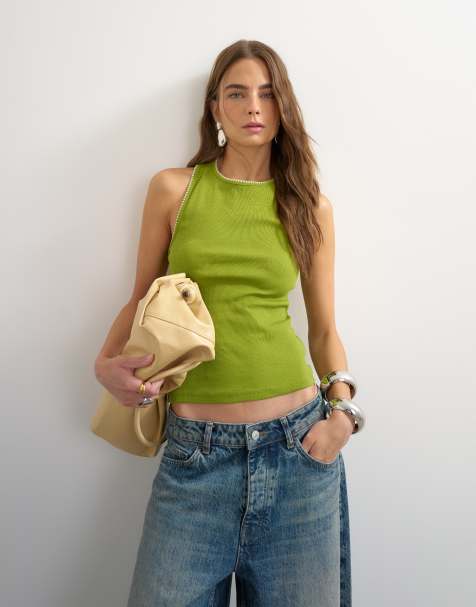 Topshop asymmetric racer back vest in green - view 1