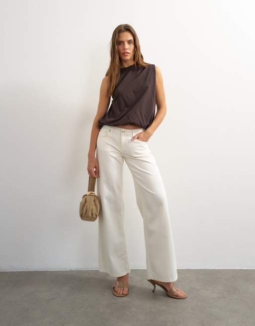 Topshop asymmetric ruched back tee in chocolate, 2 of 4