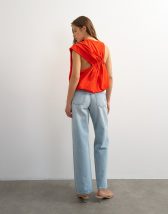 Topshop asymmetric ruched back tee in red