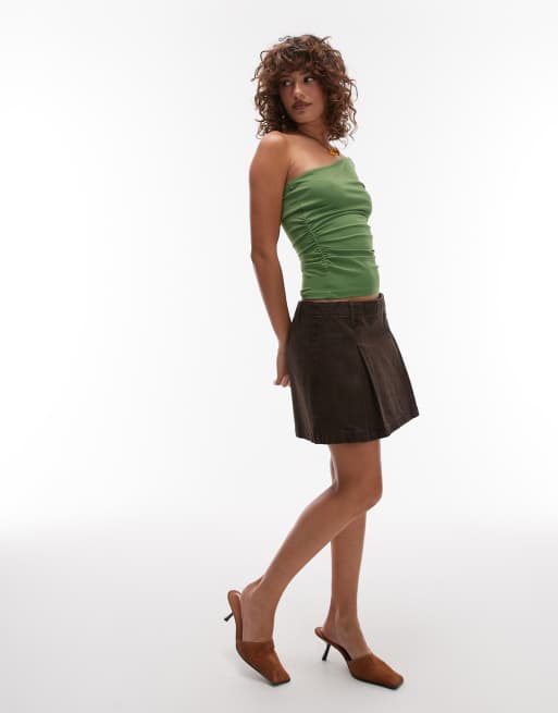 Topshop asymmetric ruched one shoulder top in green, 2 of 4