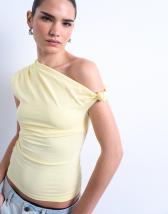 Topshop asymmetric ruched shoulder top in buttermilk