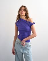 Topshop asymmetric ruched shoulder top in purple