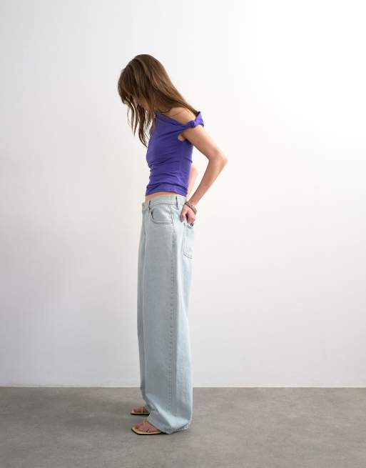 Topshop asymmetric ruched shoulder top in purple, 2 of 4