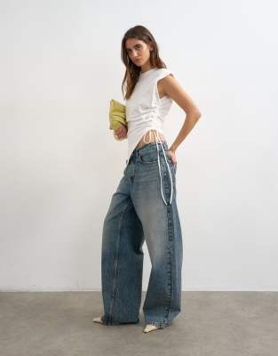 Topshop asymmetric ruched side top in white