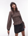 [Topshop] Topshop asymmetric shirred top in brown 16 Brown