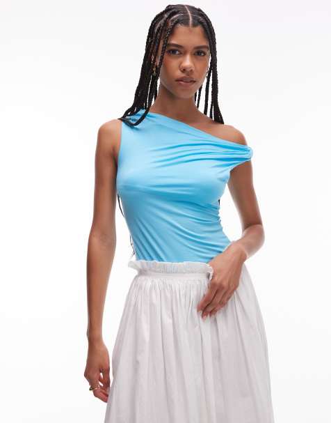 Topshop asymmetric twist detail top in blue - view 1