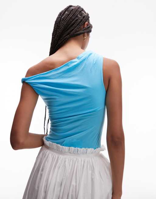 Topshop asymmetric twist detail top in blue, 3 of 4