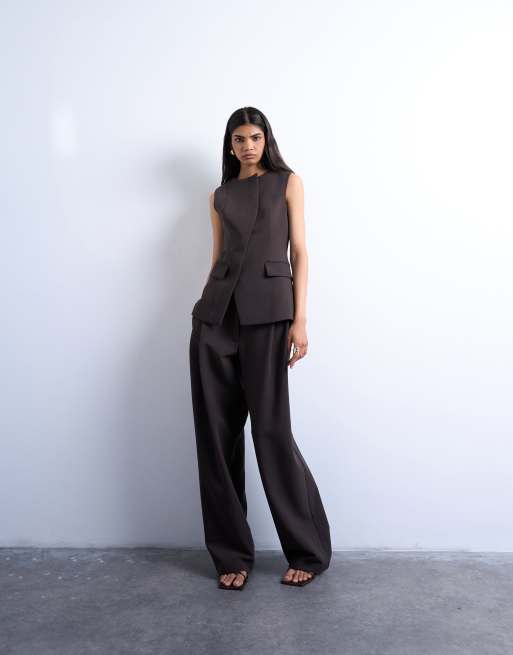 Topshop co ord asymmetric waistcoat in chocolate