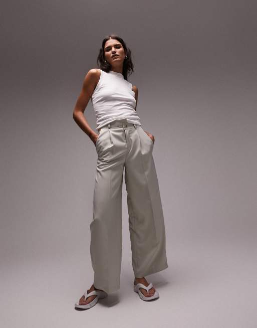 Stone Asymmetric Waist Band Wide Leg Pants