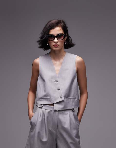 Topshop asymmetric wrap vest in gray - part of a set - view 1