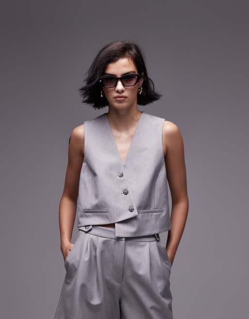 Topshop asymmetric wrap waistcoat in grey (part of a set)