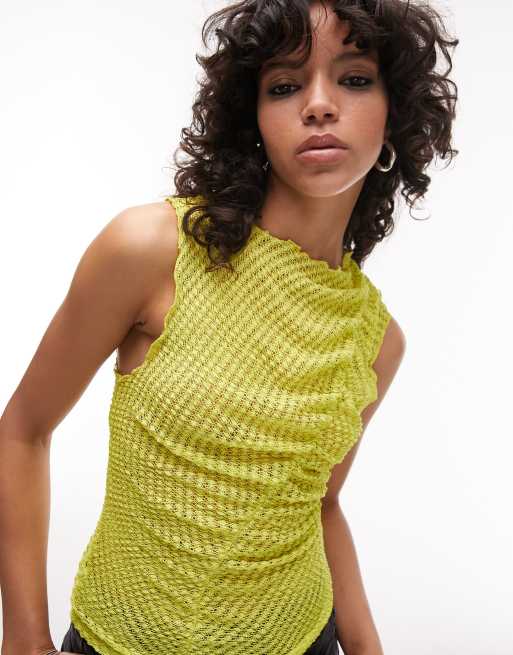 Topshop - Asymmetrisch gerimpeld hemdtopje met textuur in limoengroen, 4 van 4