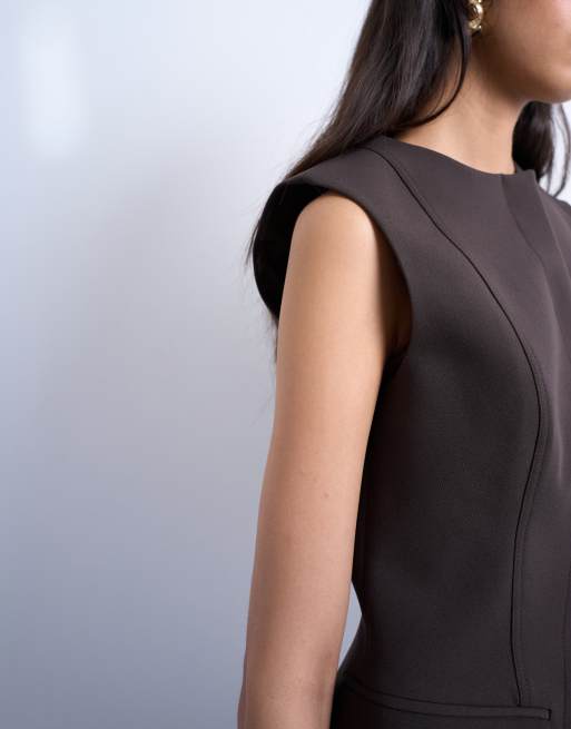 Topshop - Asymmetrische gilet in chocoladebruin, deel van co-ord set, 3 van 4