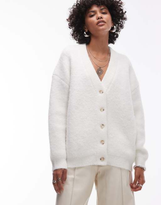 Topshop – Asymmetrische Strickjacke in Elfenbeinweiß mit 2 Tragemöglichkeiten, 3 von 4