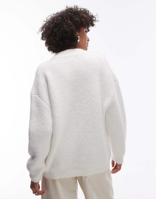 Topshop – Asymmetrische Strickjacke in Elfenbeinweiß mit 2 Tragemöglichkeiten, 4 von 4