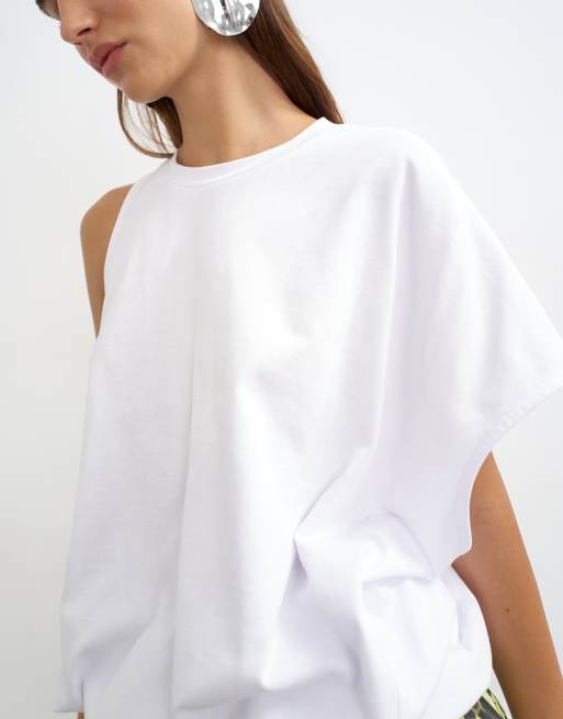 Topshop asymmetrische T-shirt met gerimpelde achterkant in wit, 4 van 4