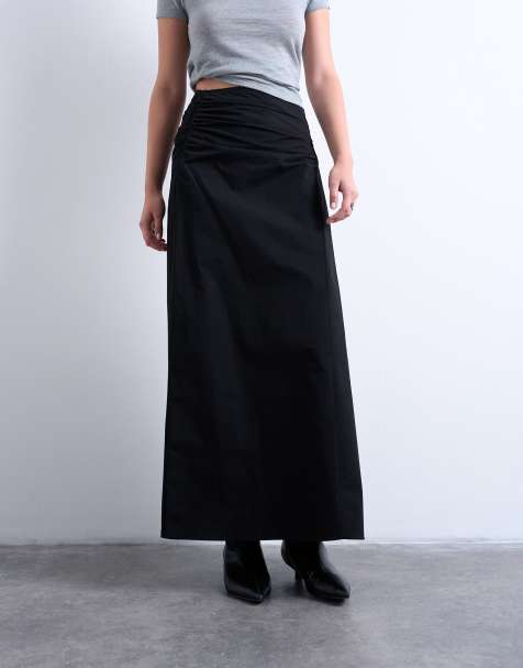 Topshop – Asymmetrischer, geraffter Midirock in Schwarz - view 1