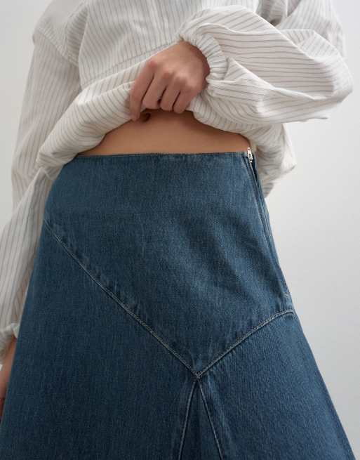 Topshop – Asymmetrischer Maxi-Jeansrock in Blaugrau mit tiefer Taille, 4 von 5