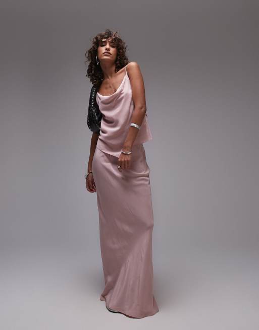 Topshop – Asymmetrischer Maxirock in Rosa, Kombiteil