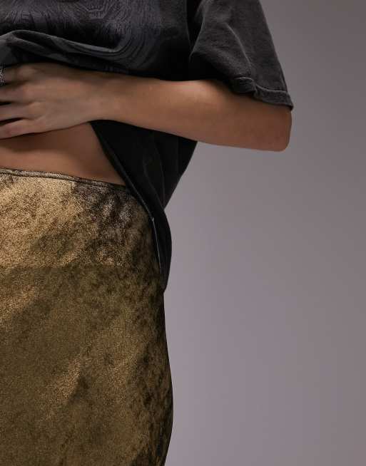 Topshop – Asymmetrischer Midirock in Metallic-Gold, 3 von 4