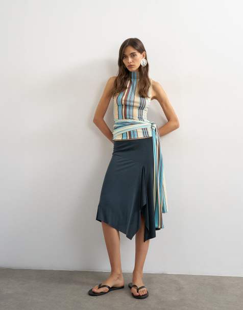 Topshop – Asymmetrischer Rock aus Cupro in Schiefer - view 1