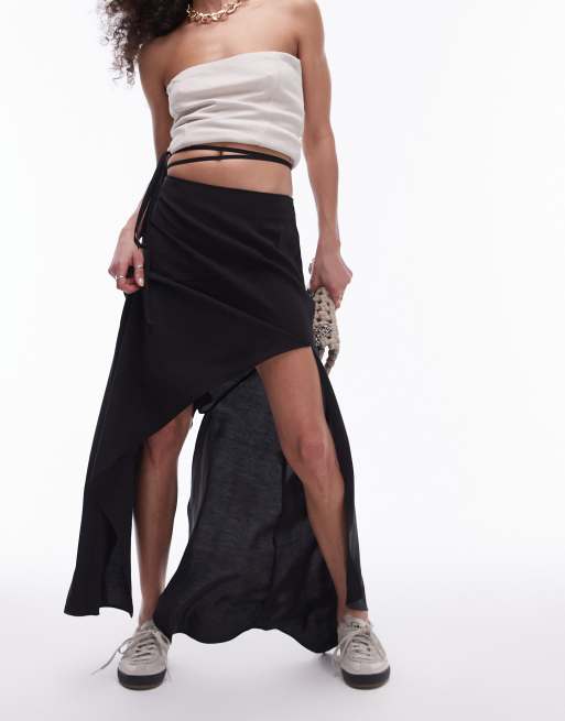 Topshop – Asymmetrischer Rock in Schwarz mit Zipfelsaum