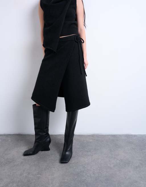 Topshop – Asymmetrischer Strickrock in Schwarz mit Wickeldesign, Kombiteil, 2 von 5