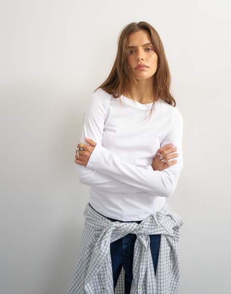 Topshop asymmetrisches Langarm-T-Shirt in Weiß - view 1