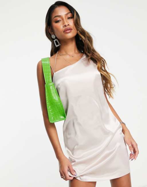 Topshop – Asymmetrisches Minikleid zum Reinschlüpfen in Champagner mit Wasserfalldesign