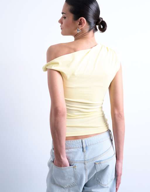 Topshop – Asymmetrisches Oberteil in Buttermilchgelb mit geraffter Schulterpartie, 2 von 4