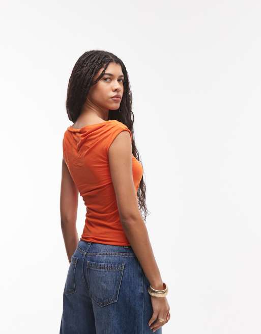 Topshop – Asymmetrisches Oberteil in Orange mit verdrehtem Detail, 2 von 4