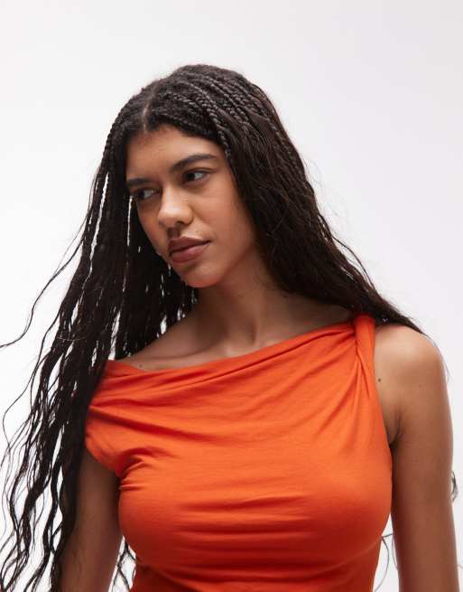 Topshop – Asymmetrisches Oberteil in Orange mit verdrehtem Detail, 4 von 4