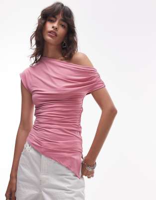 Topshop - Asymmetrisches One-Shoulder-Oberteil in Rosa