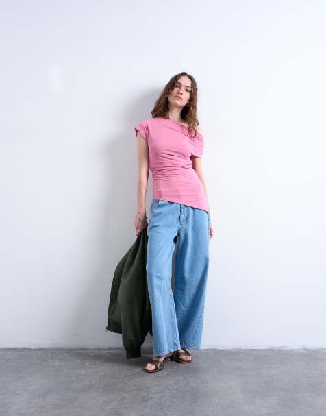 Topshop – Asymmetrisches One-Shoulder-Oberteil in Rosa - view 1