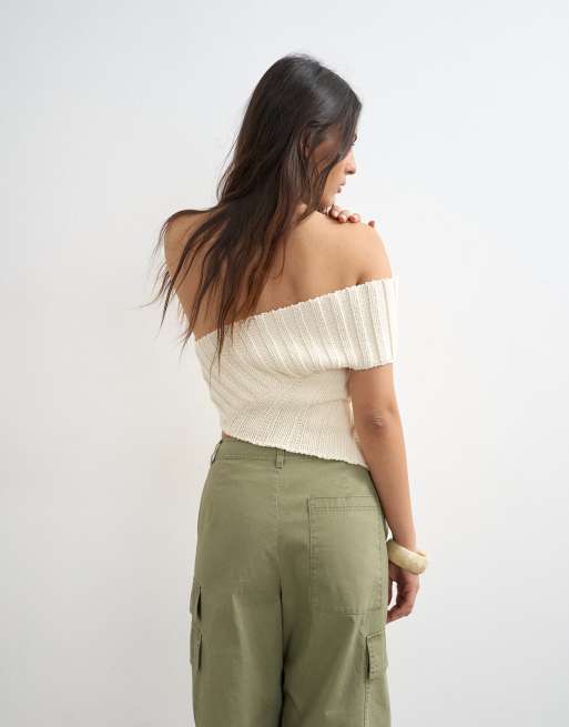 Topshop – Asymmetrisches Strickoberteil in Elfenbein mit One-Shoulder-Träger, 3 von 4