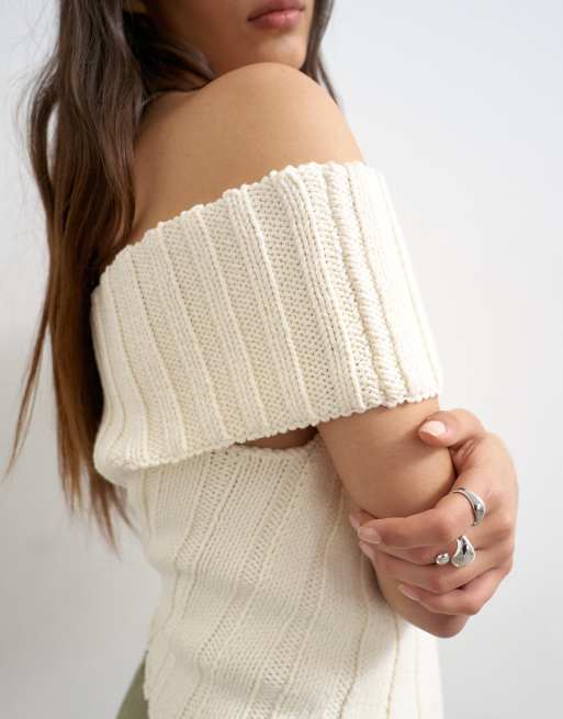 Topshop – Asymmetrisches Strickoberteil in Elfenbein mit One-Shoulder-Träger, 4 von 4