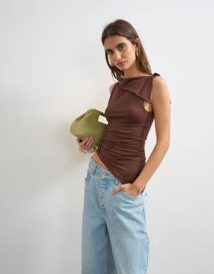 Asymmetrisches Tanktop in Schokobraun mit gebundenen Trägern-Keine Farbe Keine Farbe L