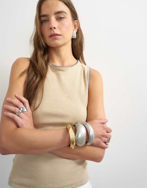 Topshop asymmetrisk brottarryggslinne i tan, 4 av 4